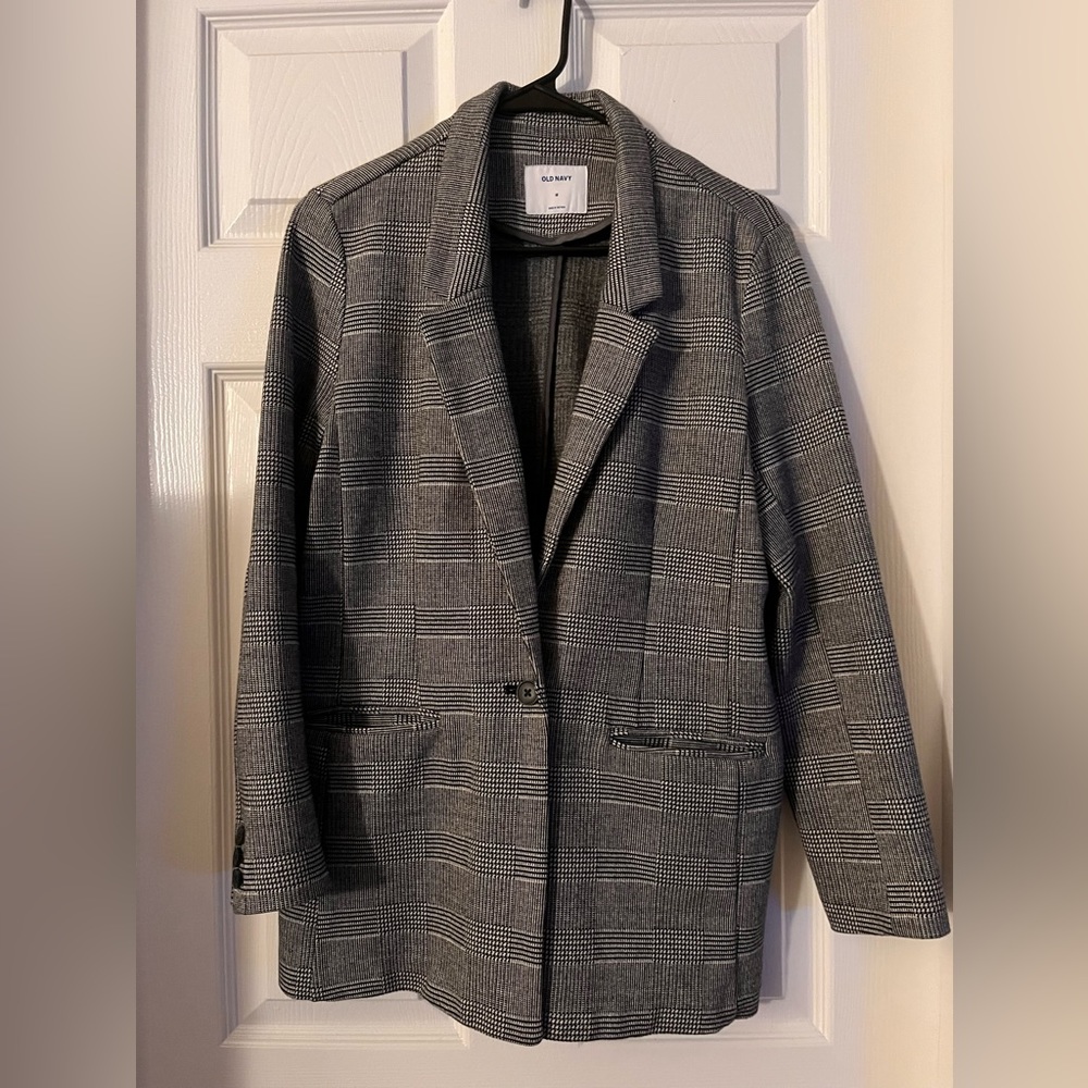 Old Navy black and white Glen Check Plaid Blazer in womens size medium